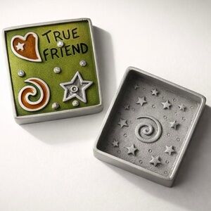 'True Friend' Pewter Trinket Box with decorative enameling.